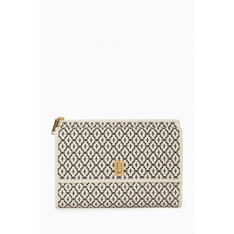 Elisabetta Franchi - Large Embroidered Pouch Bag in Faux Leather Neutral