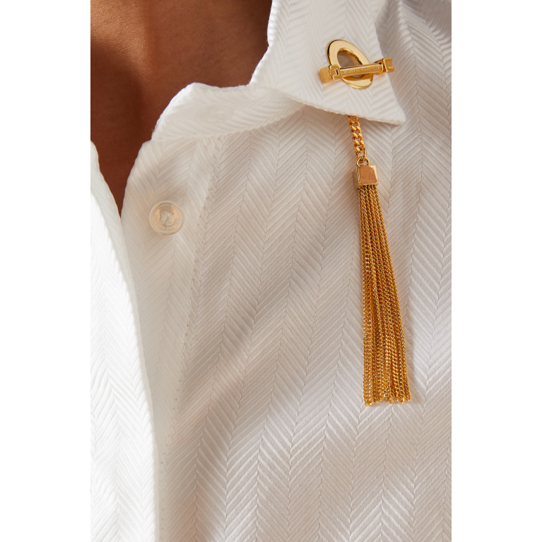 Elisabetta Franchi - Tasseled Tuxedo Shirt in Chevron Weave Cotton White