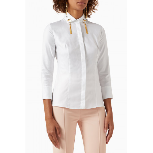 Elisabetta Franchi - Tasseled Tuxedo Shirt in Chevron Weave Cotton White