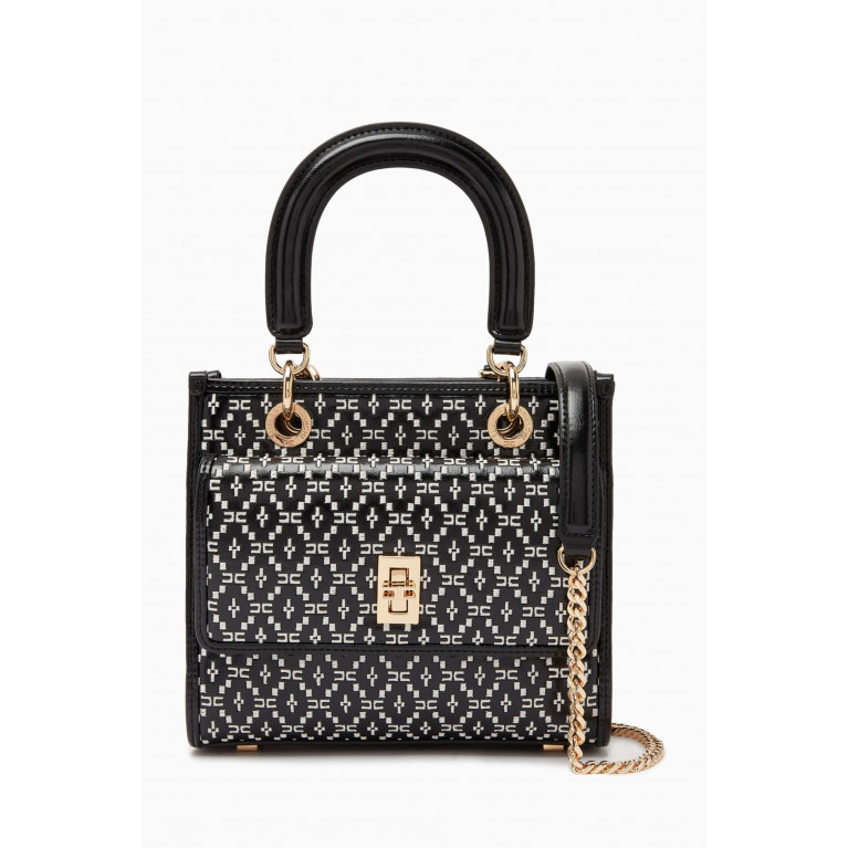 Elisabetta Franchi - Embroidered Mini Tote Bag in Faux Leather Black