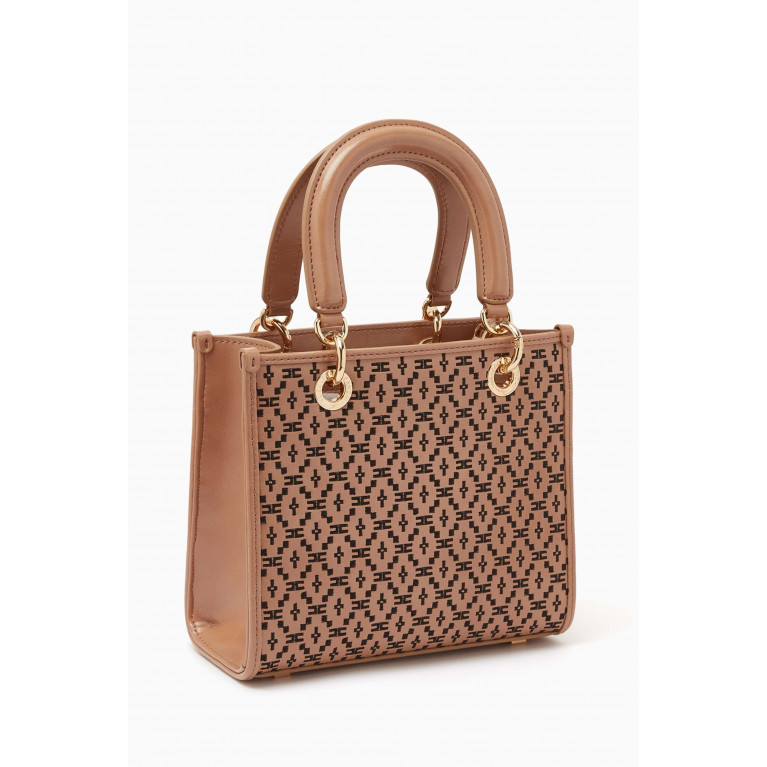 Elisabetta Franchi - Embroidered Mini Tote Bag in Faux Leather Brown