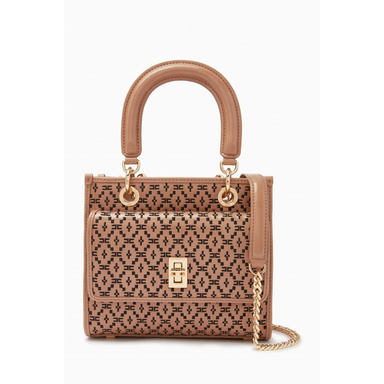 Elisabetta Franchi - Embroidered Mini Tote Bag in Faux Leather Brown