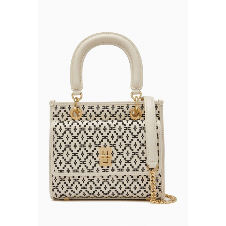 Elisabetta Franchi - Embroidered Mini Tote Bag in Faux Leather Neutral