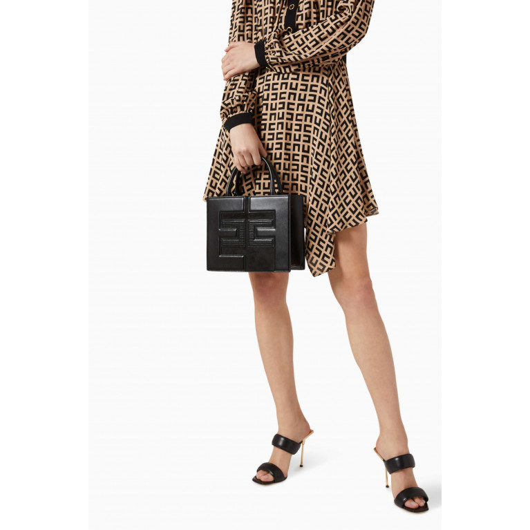Elisabetta Franchi - Logo-embossed Mini Shopper Bag in Faux Leather Black