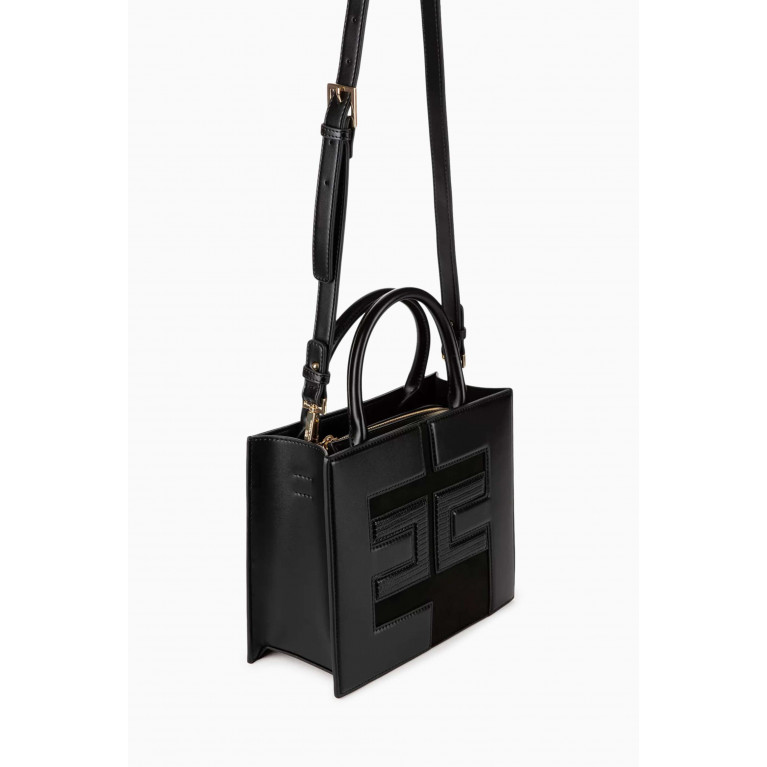 Elisabetta Franchi - Logo-embossed Mini Shopper Bag in Faux Leather Black