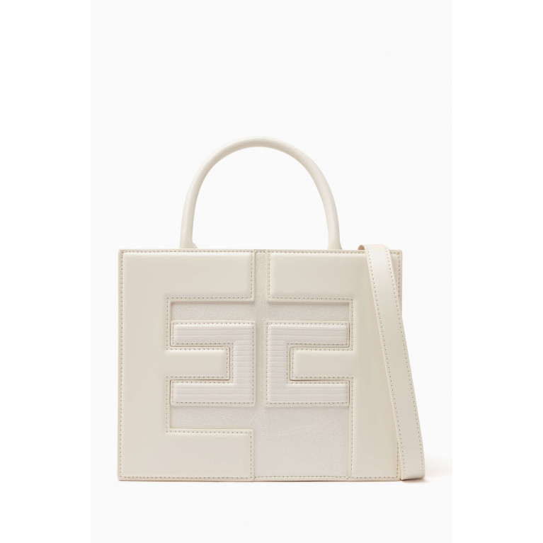 Elisabetta Franchi - Logo-embossed Mini Shopper Bag in Faux Leather Neutral