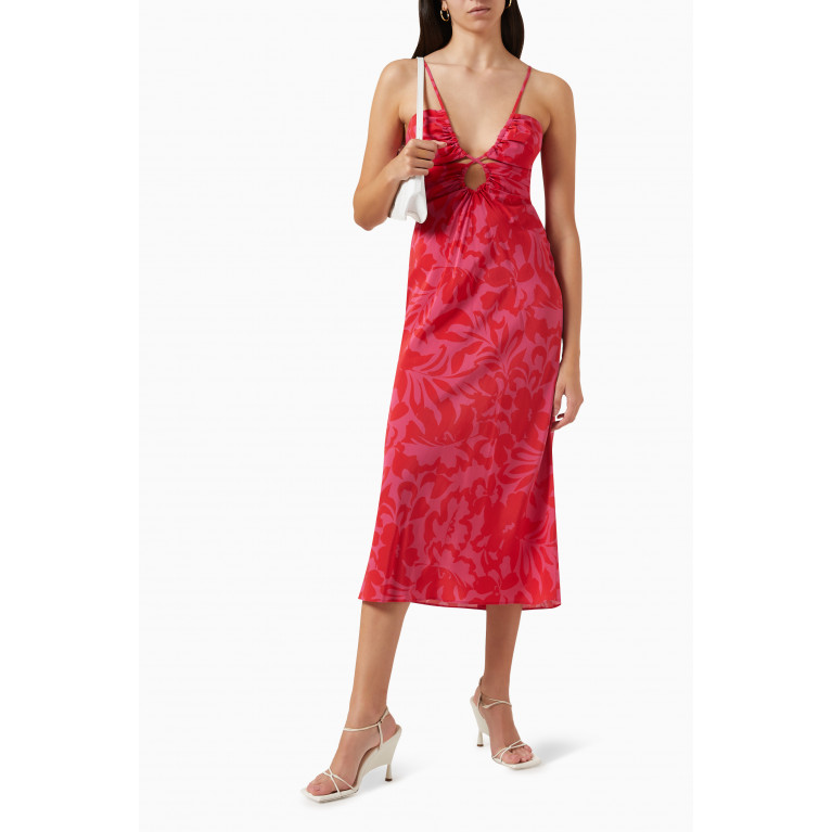 Shona Joy - Portea Keyhole Lace-front Midi Dress in Silk
