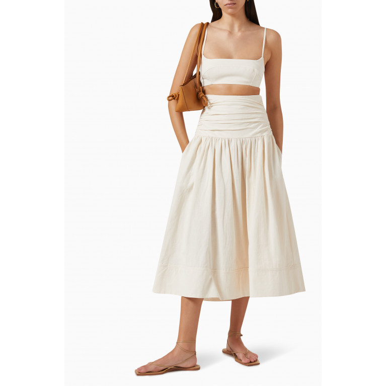 Shona Joy - Cecilia Gathered Midi Skirt in Linen-blend