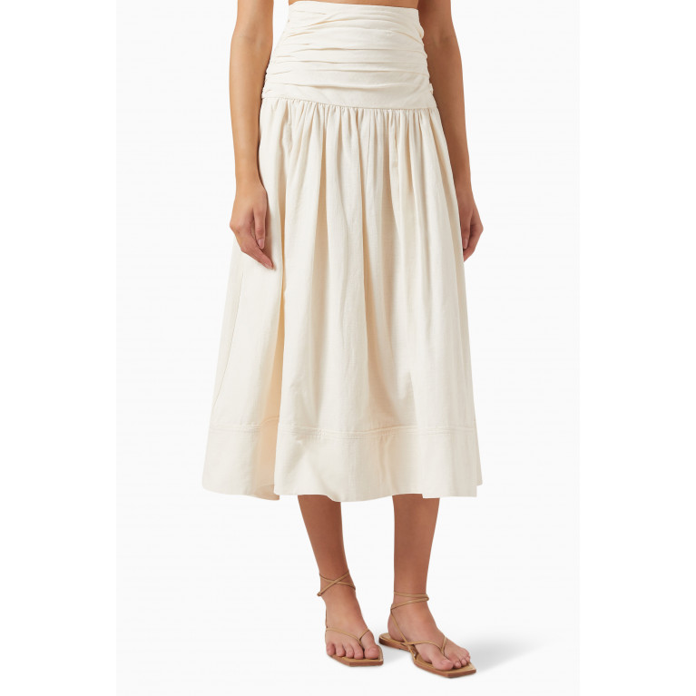 Shona Joy - Cecilia Gathered Midi Skirt in Linen-blend