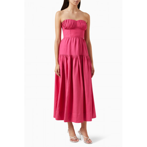 Shona Joy - Joanine Strapless Ruched Midi Dress in Linen-blend