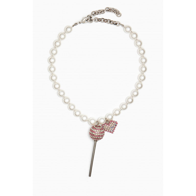 Alessandra Rich - Crystal Lollipop Pearl Necklace in Brass