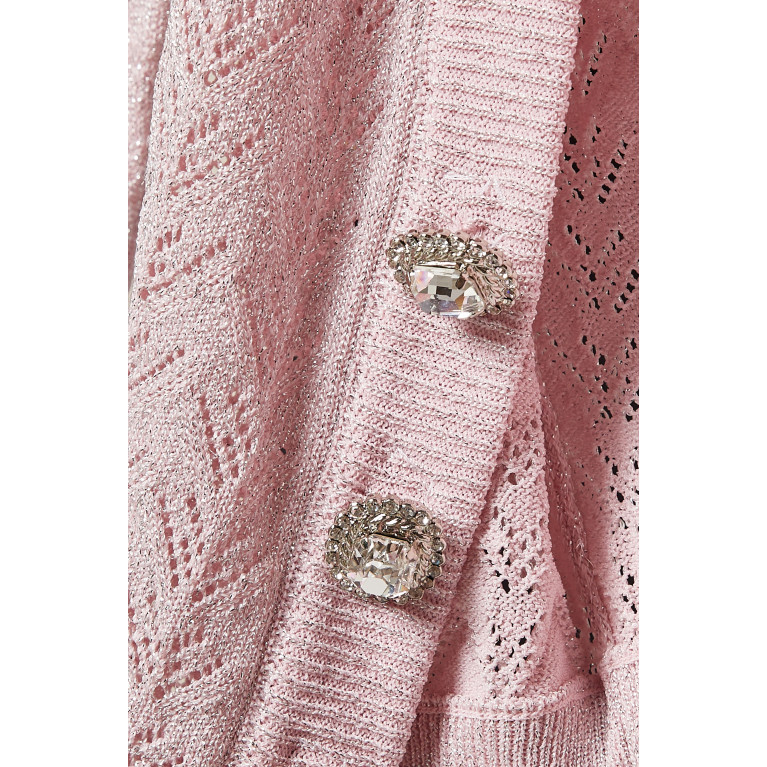 Alessandra Rich - V-neck Crop Cardigan in Lurex Lace-knit