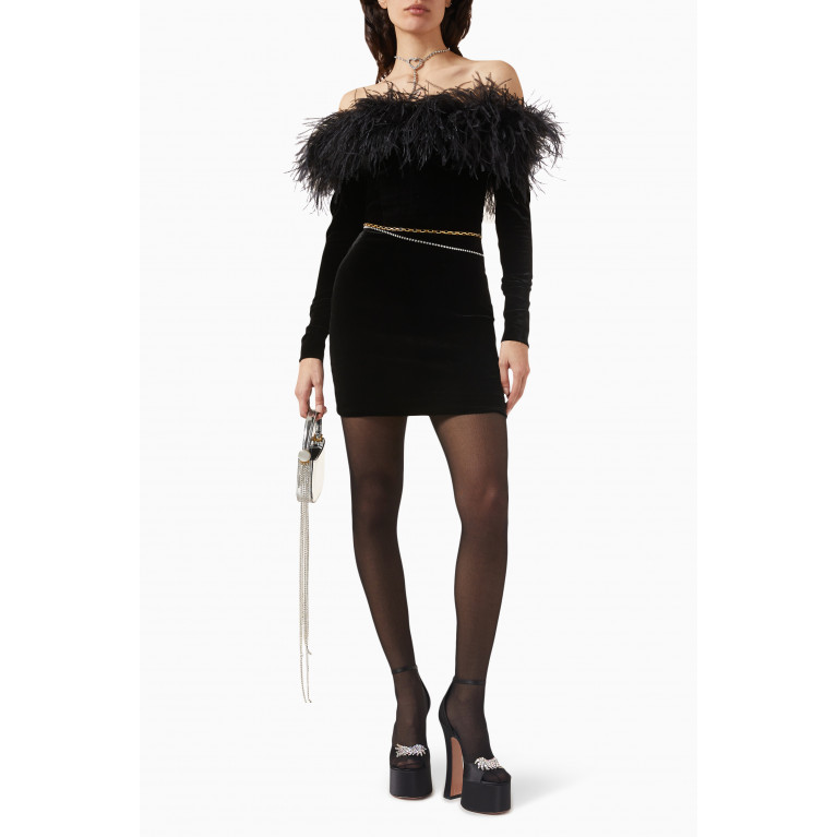 Alessandra Rich - Feather Mini Dress in Velvet