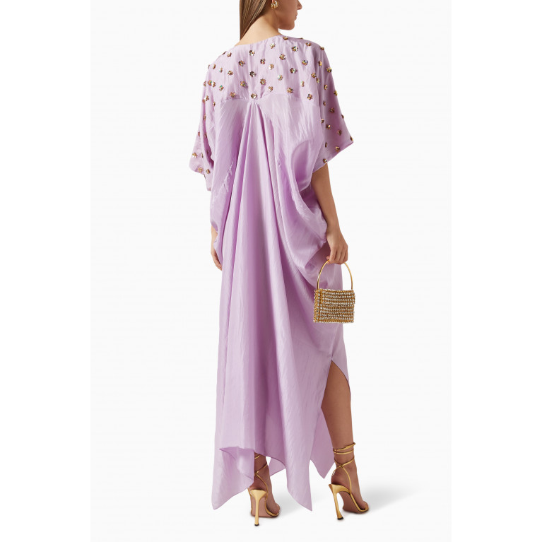 Twinkle Hanspal - Peony Draped Maxi Dress in Silk Purple