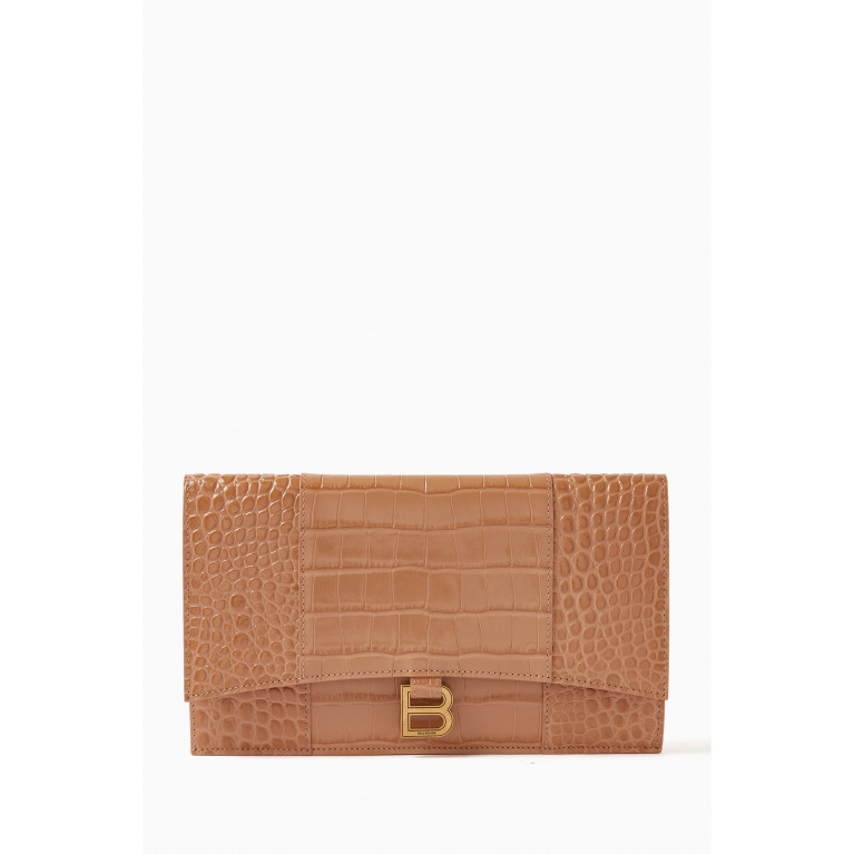 Balenciaga - Hourglass Flat Pouch with Flap in Shiny Crocodile-embossed Calfskin