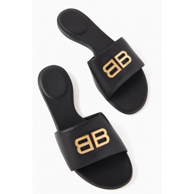 Balenciaga - Groupie BB Flat Sandals in Calfskin Leather Black