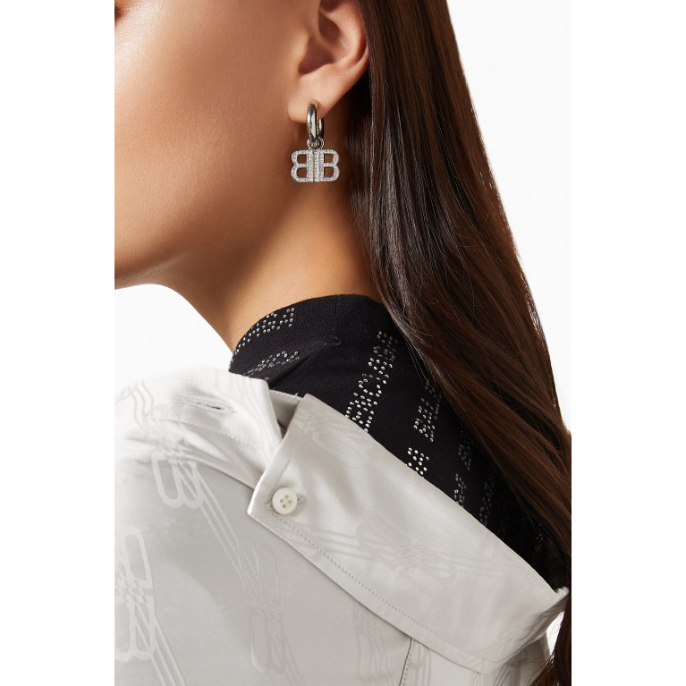 Balenciaga - BB 2.0 Rhinestones Hoop Earrings in Brass