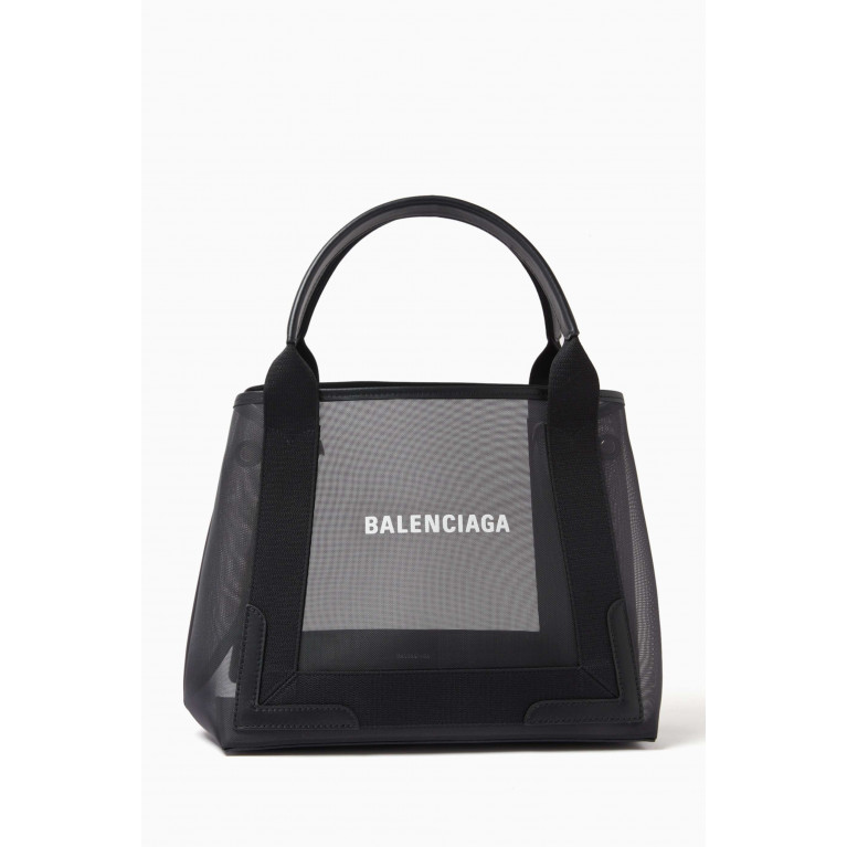 Balenciaga - Small Navy Cabas Tote Bag in Mesh