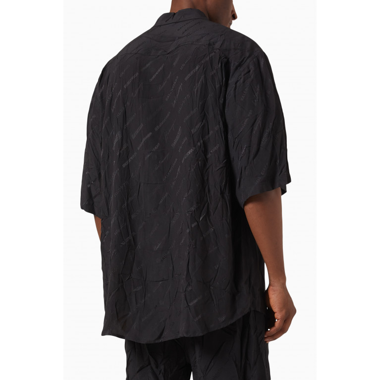 Balenciaga - Logomania All Over Minimal Short Sleeve Shirt in Silk Jacquard