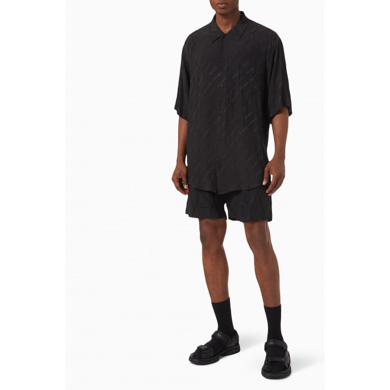 Balenciaga - Logomania All Over Minimal Short Sleeve Shirt in Silk Jacquard