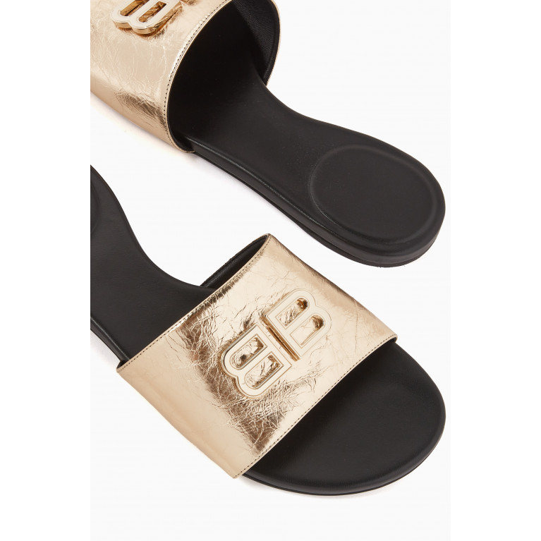 Balenciaga - Groupie BB Flat Sandals in Metallic Leather