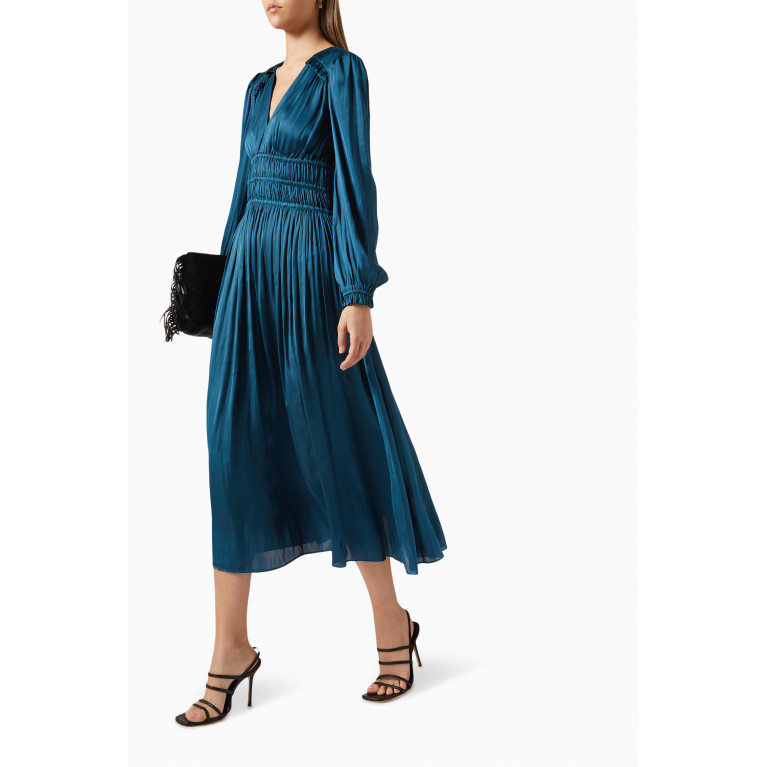 Maje - Riannette V-neck Midi Dress in Satin Blue