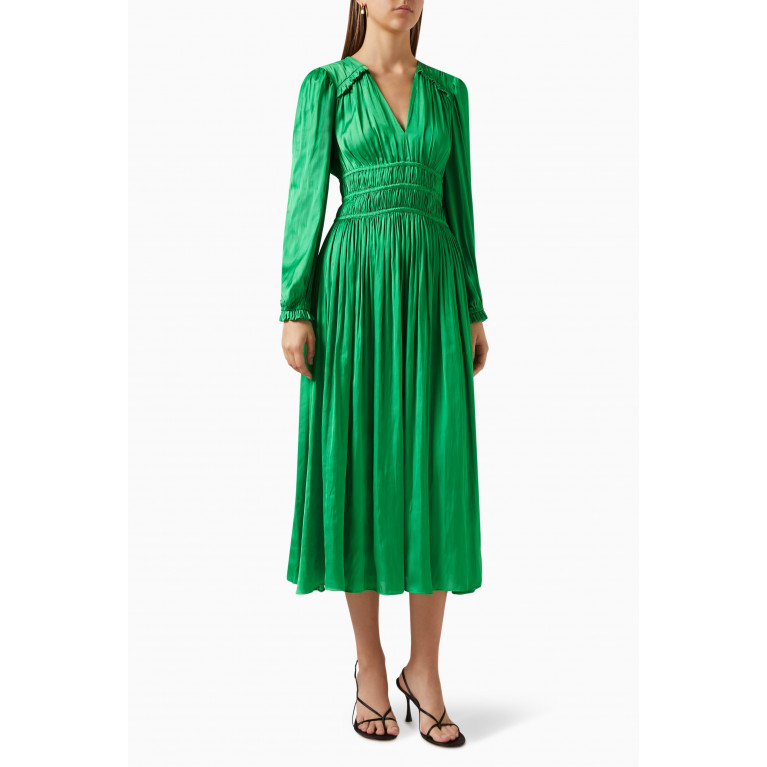 Maje - Riannette V-neck Midi Dress in Satin Green
