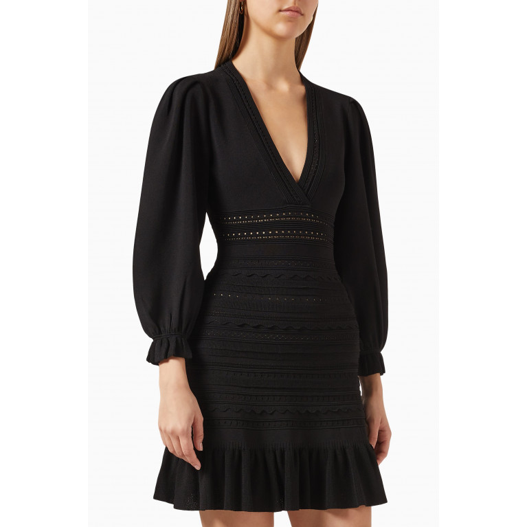 Sandro - Ombre Pointelle Mini Dress in Viscose-blend Knit Black