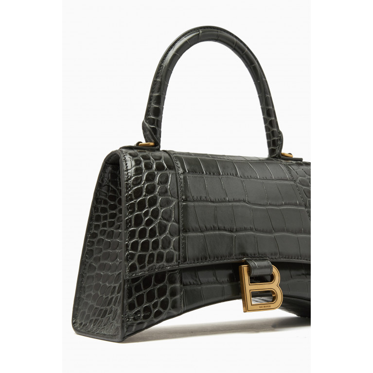 Balenciaga - Small Hourglass Top-handle Bag in Croc-embossed Leather