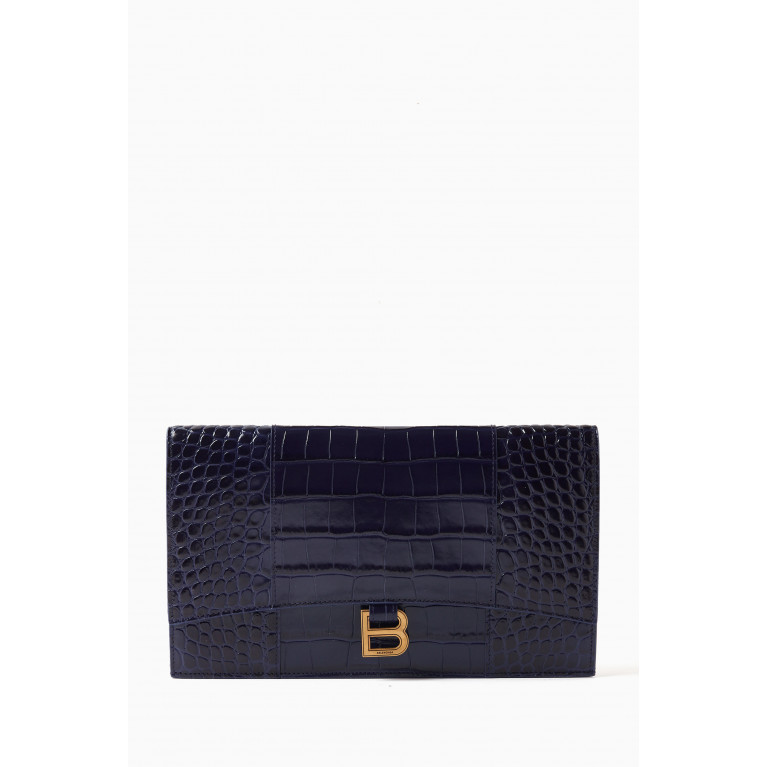 Balenciaga - Hourglass Flat Pouch with Flap in Shiny Crocodile-embossed Calfskin