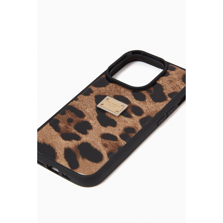 Dolce & Gabbana - x KIM DG iPhone 14 Pro Case in Leopard-print Polished Leather