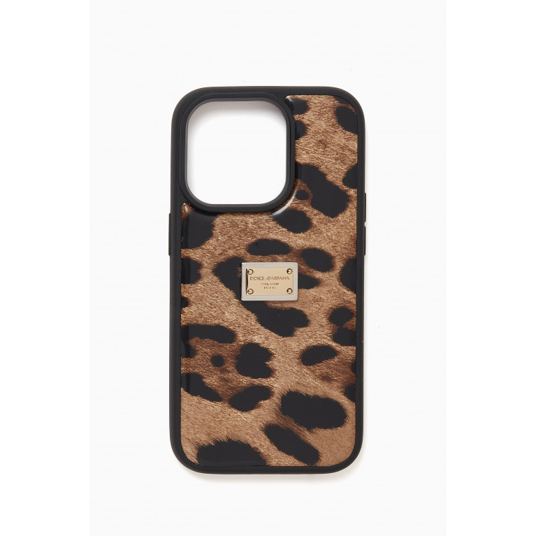 Dolce & Gabbana - x KIM DG iPhone 14 Pro Case in Leopard-print Polished Leather