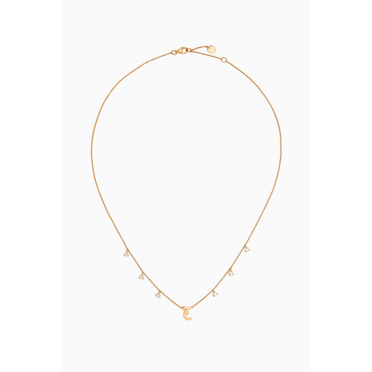 HIBA JABER - Diamond Droplets Initial Necklace - Letter "Jeem" in 18kt Gold