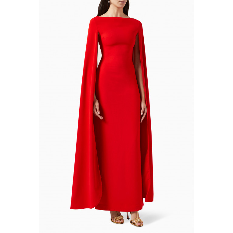 Solace London - Sadie Cape-sleeve Maxi Dress in Crepe Red
