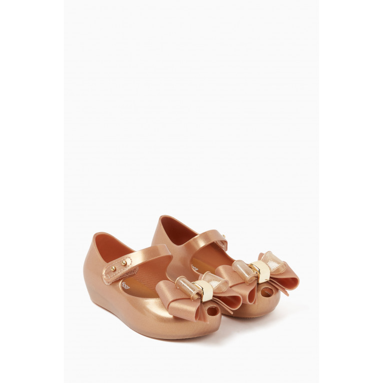 Mini Melissa - Ultragirl Sweet Big Bow Shoes in Jelly Gold