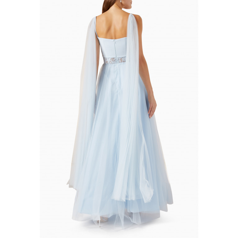 NASS - Lace Corset Maxi Dress in Tulle Blue