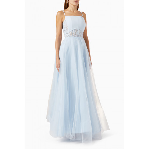 NASS - Lace Corset Maxi Dress in Tulle Blue