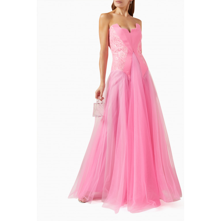 NASS - Cinched Bodice Maxi Dress in Tulle Pink