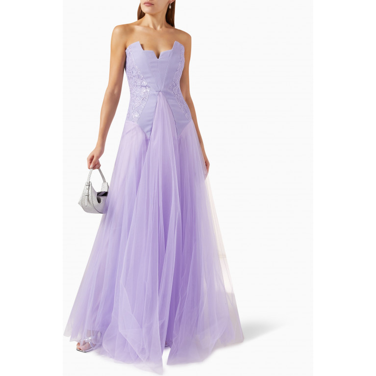 NASS - Cinched Bodice Maxi Dress in Tulle Purple