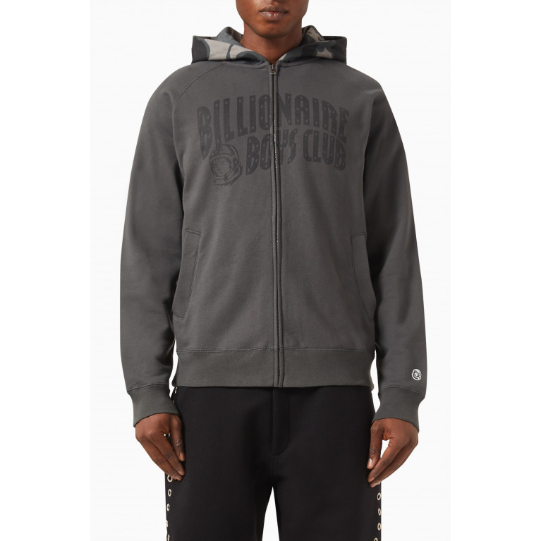 Billionaire Boys Club - Camo Arch Logo Zip-up Hoodie in Cotton Grey