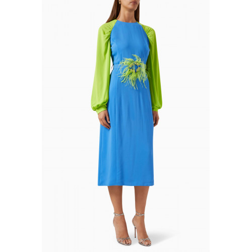 Serpil - Colour-block Embellished Midi Dress in Crepe Blue