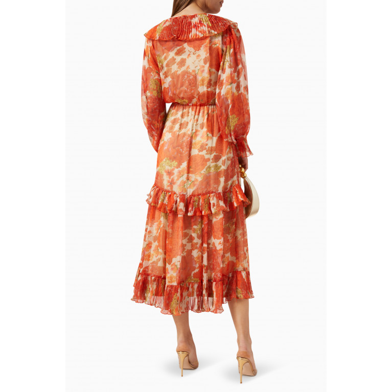 Serpil - Floral-print Ruffled Midi Dress in Chiffon Orange