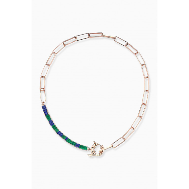 Kismet By Milka - Naughty Emerald & Sapphire Necklace in 14kt Rose Gold