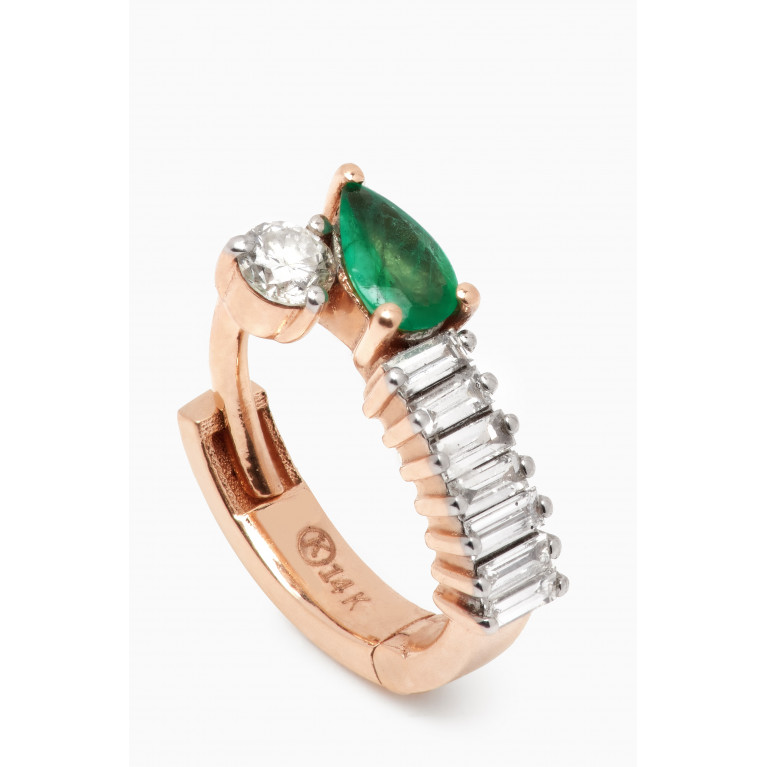 Kismet By Milka - Marissa Diamond & Emerald Single Hoop Earring in 14kt Rose Gold Green