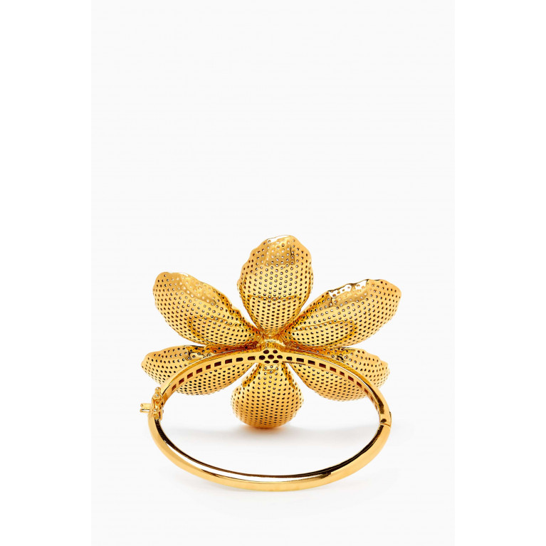 Begum Khan - Oversize Magnolia Crystal Bracelet in 24kt Gold-plated Bronze