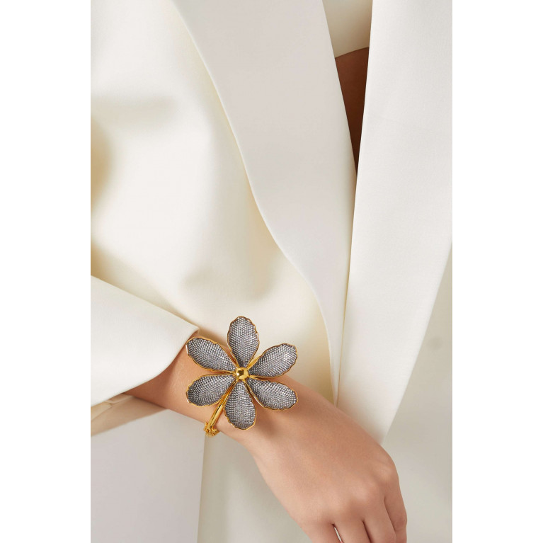 Begum Khan - Oversize Magnolia Crystal Bracelet in 24kt Gold-plated Bronze