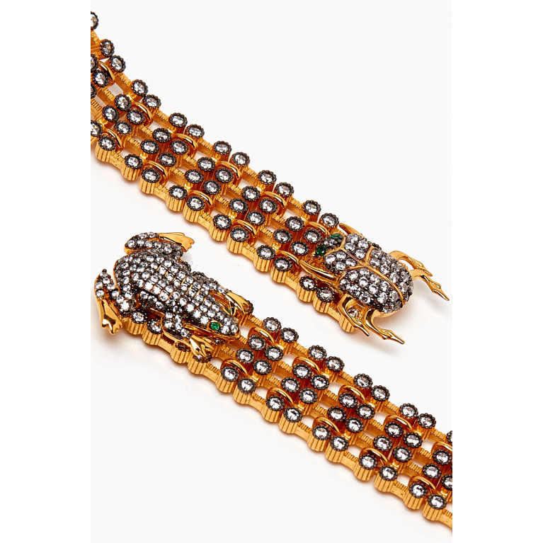 Begum Khan - Frog & Scarab Crystal Drop Clip Earrings in 24kt Gold-plated Bronze