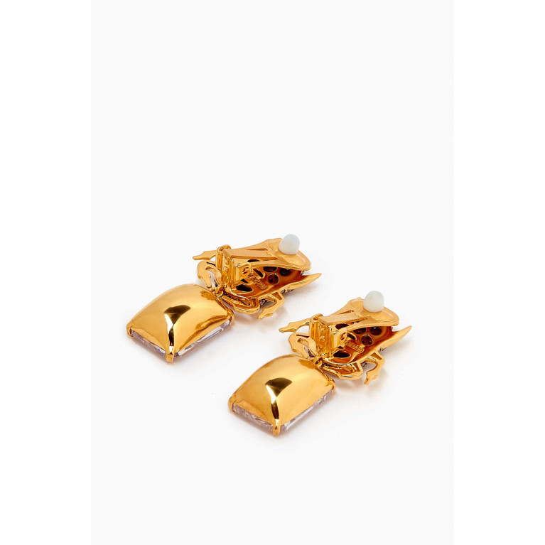 Begum Khan - Scarab Crystal Clip Earrings in 24kt Gold-plated Bronze