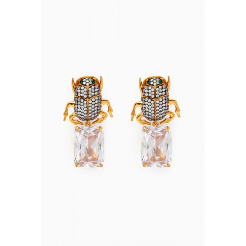 Begum Khan - Scarab Crystal Clip Earrings in 24kt Gold-plated Bronze
