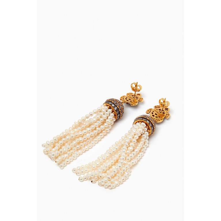 Begum Khan - Serdarino Jaipur Pearl Drop Earrings in 24kt Gold-plated Bronze